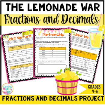 Preview of Decimals and Fractions Math Project "The Lemonade War" PBL