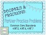Decimals and Fractions Partner Practice Activity Task Card