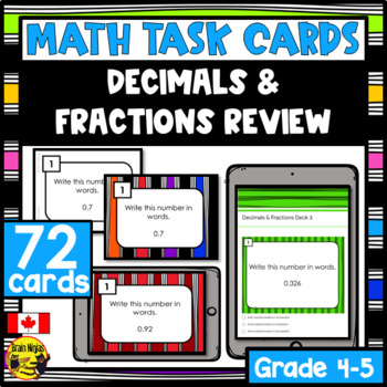 Preview of Decimals and Fractions Review Task Cards | Paper or Digital