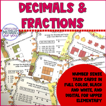 Preview of Decimals and Fractions Task Cards PRINT and DIGITAL