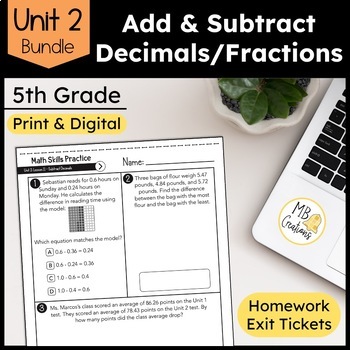 Preview of 5th Grade Add & Subtract Fractions & Decimals to Thousandths Unit 2 iReady Math