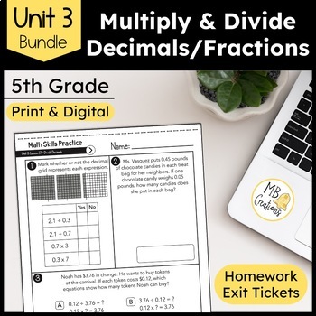 Preview of 5th Grade Multiply & Divide Decimals & Fractions Worksheets - iReady Math Unit 3