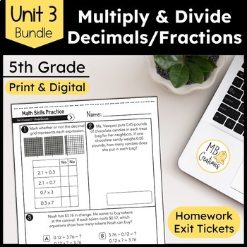 Preview of 5th Grade Multiply & Divide Decimals & Fractions Worksheets Unit 3 iReady Math