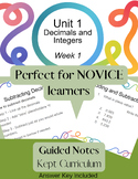 Decimals and Integers Week 1 Guided Notes with Answer Key
