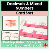 Decimals and Mixed Numbers Card Sorting Activity