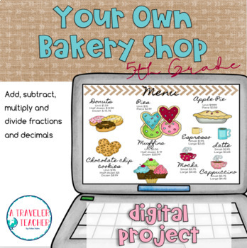 Preview of Decimals and fractions math project your own Bakery Shop