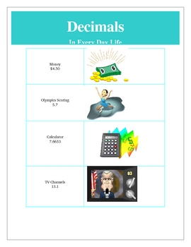 Preview of Decimals in Everyday Life Examples