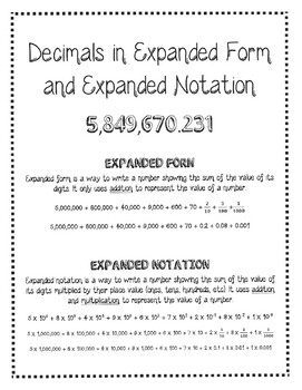 Preview of Decimals in Expanded Form and Expanded Notation