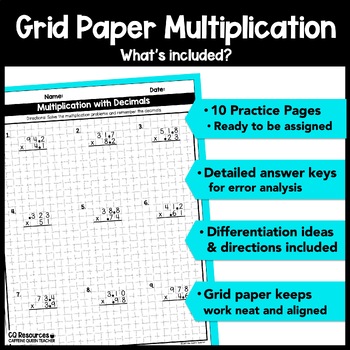 multiplying decimals using multi digit multiplication on graph paper