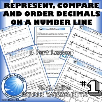 Preview of Compare and Order Decimals on a Number Line 3 Part Lesson and Riddle Worksheets
