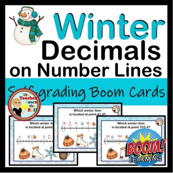 Preview of Decimals on a Number Line Boom Cards Winter themed Decimal Activity