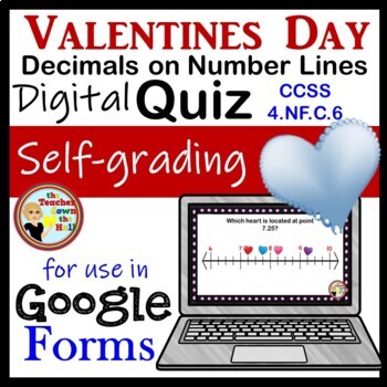 Preview of Decimals on a Number Line Google Forms Quiz Valentines Day Theme