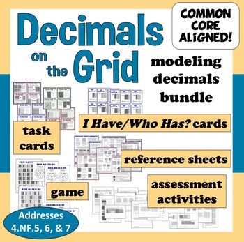 Preview of Decimals on the Grid decimal activity cards, games, and printables bundle