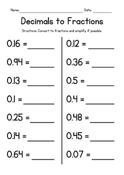 Decimals to Fractions Conversion: Simplified Workbook by Ayla Designs