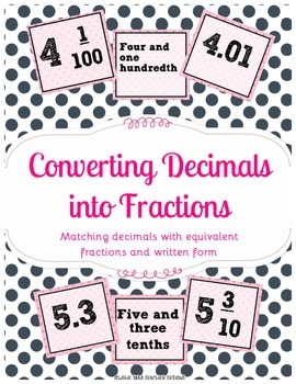 Preview of Decimals to Fractions Sort-Card Game Center {Common Core Aligned}