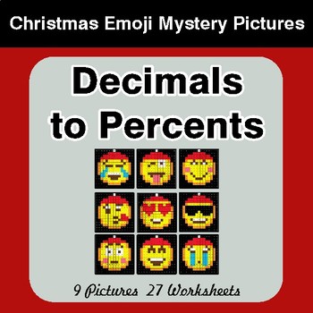 Decimals to Percents - Christmas EMOJI Color-By-Number Math Mystery Pictures