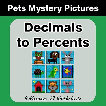 Decimals to Percents - Color-By-Number Math Mystery Pictures - Pets Theme