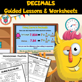 Preview of Decimals unit: Guided Decimals Powerpoint lessons and worksheets
