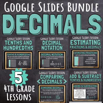 Preview of Decimals with Tenths and Hundredths Google Slides Math Lesson Bundle