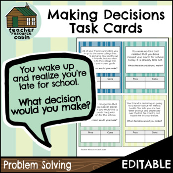 Preview of Decision Making Task Cards | Problem Solving Activity (Gr. 9-12) [EDITABLE]
