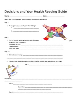 Preview of Health Decisions and Setting Goals worksheet (editable and fillable resource)