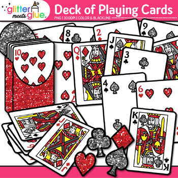 Preview of Deck of Playing Cards Clipart: King Queen Ace Spades Jack Heart Clip Art PNG B&W