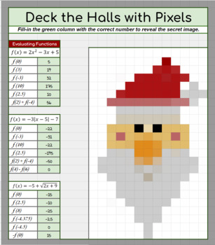 Preview of Deck the Hall with Pixels: Holiday Evaluating Functions Puzzle