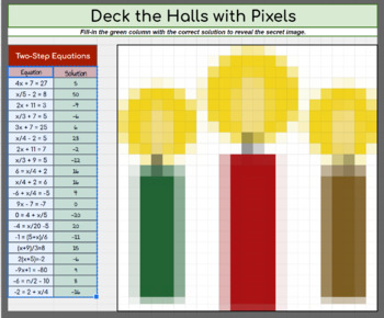 Preview of Deck the Hall with Pixels: Holiday Two-Step Equation Puzzle I