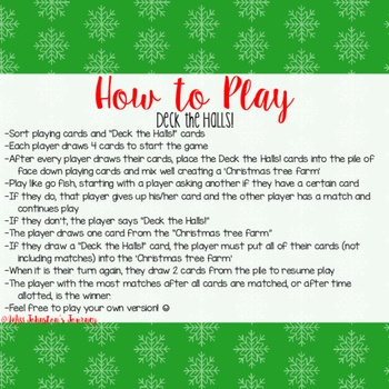 Deck the Halls- A Go Fish With a Twist Card Game by Miss Johnston's Journey