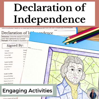 Preview of American Revolution Declaration of Independence Color by Number Activities