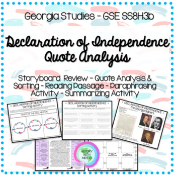 Preview of Declaration of Independence Analysis Packet - GSE SS8H3 b