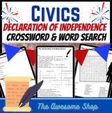 Preview of Declaration of Independence Crossword & Word Search Vocabulary for Civics & U.S.