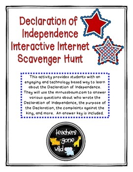 Preview of Declaration of Independence Internet Scavenger Hunt
