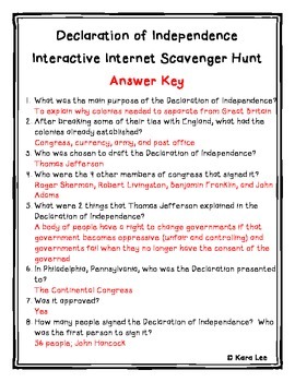 Declaration of Independence Internet Scavenger Hunt by Gone Wild Designs