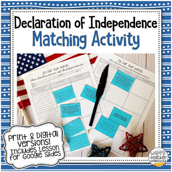 Preview of Declaration of Independence Matching Activity for Civics & American History