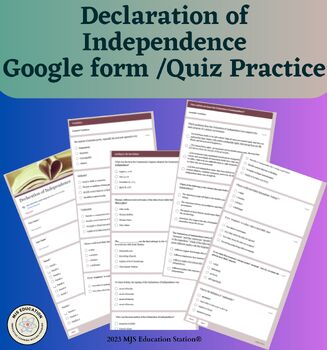 Preview of Declaration of Independence Practice using google forms, immediate feedback Quiz