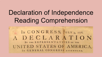 Preview of Declaration of Independence Reading Comprehension