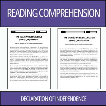 Preview of Declaration of Independence Reading Comprehension Passages for 3rd - 6th grade