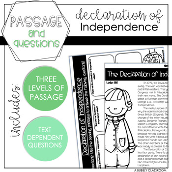 Preview of Reading Passage & Questions - Declaration of Independence