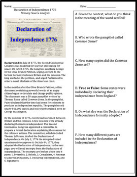 declaration of independence primary source assignment