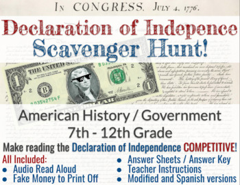 Preview of Declaration of Independence Scavenger Hunt - Modified / Spanish included
