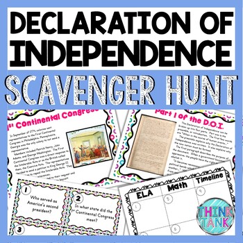 Preview of Declaration of Independence Scavenger Hunt - Reading Comprehension Stations