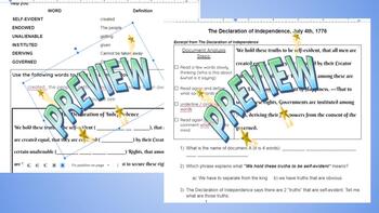 Preview of Declaration of Independence Vocabulary & Reading Comprehension Activity