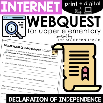 Preview of Declaration of Independence WebQuest - Internet Scavenger Hunt Activity