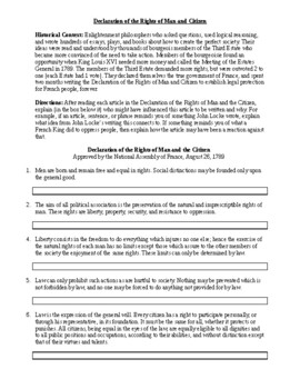Preview of Declaration of the Rights of Man and the Citizen Worksheet (Distance Learning)