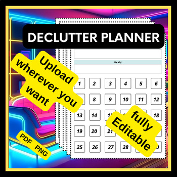 Preview of Declutter Planner-Fully Editable,Ready to Upload,30-Day Challenge