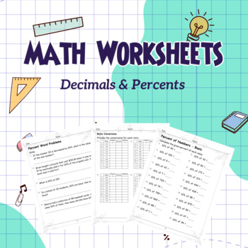 Decmals & Percents Worksheets, Adding, Subtracting, Multiplying ... and ...