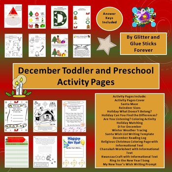 December Toddler and Preschool Activity Pages | TpT