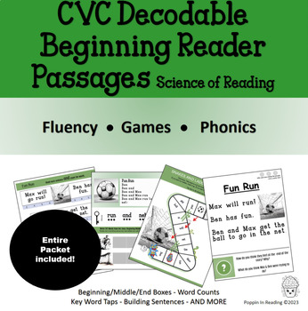 Preview of Decodable CVC Phonics Reading Comprehension Passages Games: Science of Reading