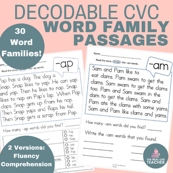 Preview of CVC Word Family Decodable Passages BUNDLE | Short Vowel Fluency + Comprehension